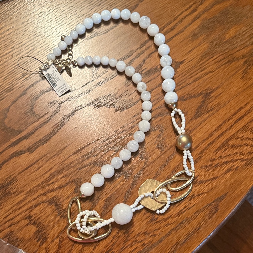 Chico’s Brand New White and Gold Beaded Necklace